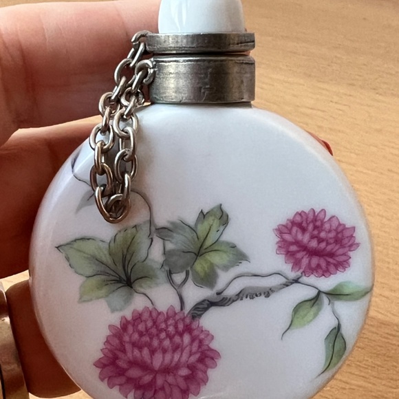 ANTIQUE VINTAGE LIMOGES FRANCE PORCELAIN PERFUME BOTTLES PINK PEONIES FLOWER 2PC - Picture 10 of 16